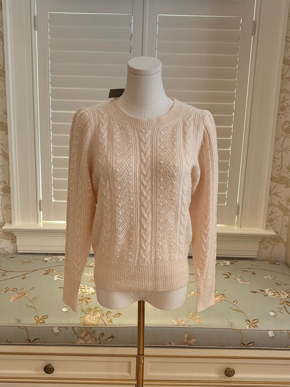 NWT J. Crew Cream Cable Knit Crewneck Sweater